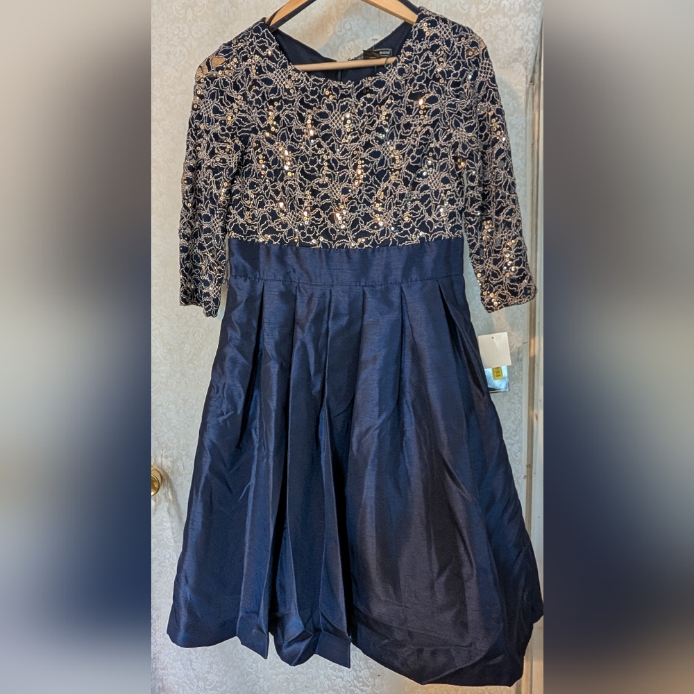 NWT Jessica Howard Party Dress Sz. 10 PETITE BLUE & GOLD - Picture 12 of 17